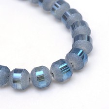4mm Round Glass - Electroplate Frosted Marine Blue - 15 Inch Strand about 100pc