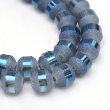 4mm Round Glass - Electroplate Frosted Marine Blue - 15 Inch Strand about 100pc