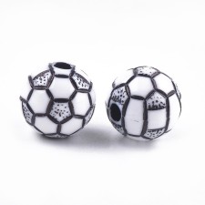20g Sports Soccer Football Acrylic Beads, 10mm, Hole: 2mm