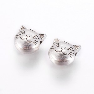 10pc Sliver Cat Head Charms 8x8mm, Hole 2mm