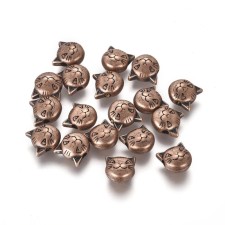 10pc Copper Tone Cat Head Charms 8x8mm, Hole 2mm