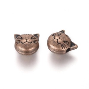 10pc Copper Tone Cat Head Charms 8x8mm, Hole 2mm