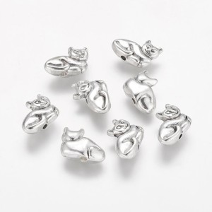 10pc Silver Tone 3D Cat Charms 14x11mm, Hole 1mm