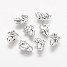 Silver Tone 3D Cat Charms 14x11mm, Hole 1mm 10pc