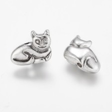 10pc Silver Tone 3D Cat Charms 14x11mm, Hole 1mm