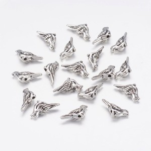 10pc Sliver 3D Bird Charms 14x7mm, Hole 1mm