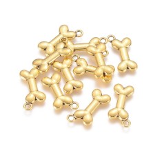 10pc Gold Tone Dog Bone Charms 22x11mm, Hole 2mm