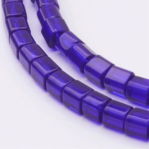 4mm Square Cube Glass - Dark Blue - 13" Strand, About 75pcs