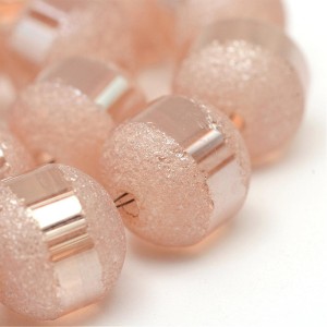6mm Round Glass - Electroplated Frosted Light Salmon - 23 Inch Strand about 100pc