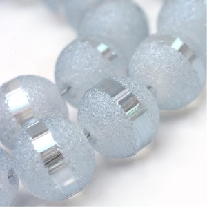 6mm Round Glass - Electroplated Frosted Light Steel Blue - 23 Inch Strand about 100pc