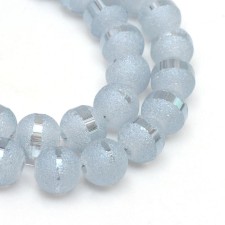 6mm Round Glass - Electroplated Frosted Light Steel Blue - 23 Inch Strand about 100pc