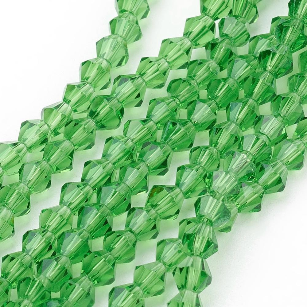 15" Strand 104pc Aprox - 4mm Bicone Faceted Beads - Lime Green