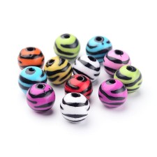 11m Round Zebra Stripes Acrylic Beads, Mixed Color, Hole: 2.5mm, 20g