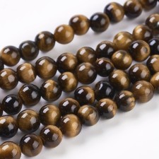 4mm Round Natural Tigers Eye Semi Precious Stone Beads, 8" Strand