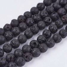 6mm Round Natural Lava Stone Beads, 15" Strand