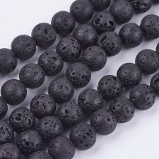 8mm Round Natural Lava Stone Beads, 15" Strand