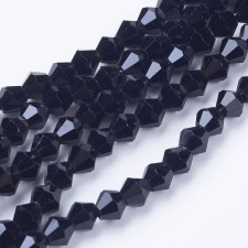 4mm Glass Bicone Faceted Beads 15" Strand 104pc Aprox - Jet Black