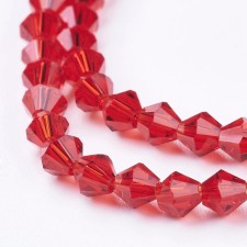 15" Strand 104pc Aprox - 4mm Bicone Faceted Beads - Red