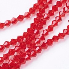 4mm Glass Bicone Faceted Beads - Red - 15" Strand 104pcs