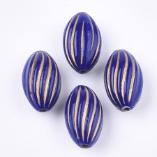 50pc Large Oval Acrylic Beads Golden Metal Enlaced, Dark Blue, 14.5x9mm, Hole: 1.5mm