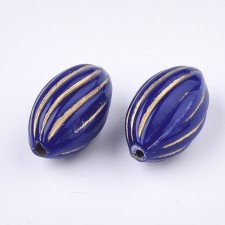 50pc Large Oval Acrylic Beads Golden Metal Enlaced, Dark Blue, 14.5x9mm, Hole: 1.5mm