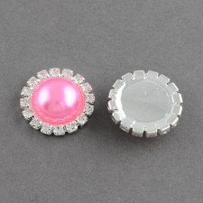 2pc- Imitation Pearl Cabochons, with Grade A Rhinestone Cabochon Settings, Pink Pearl , 14.5x4mm