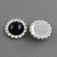 2pc- Imitation Pearl Cabochons, with Grade A Rhinestone Cabochon Settings, Black Pearl , 14.5x4mm
