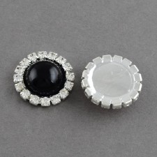 1pc Grab Bin - Acrylic Cabochons, with Grade A Rhinestone and Brass Cabochon Settings, Silver, Pink Pearl , 15.5x4mm