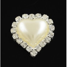 1pc Grab Bin - Heart Acrylic Pearl Cabochons, with Grade A Rhinestone and Brass  Settings, Cream, 22x22mm