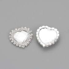 2pc Heart Acrylic Pearl Cabochons, with Grade A Rhinestone and Brass  Settings, Clear, 22x22mm