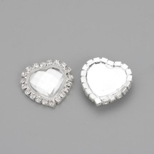 2pc Heart Acrylic Pearl Cabochons, with Grade A Rhinestone and Brass  Settings, Clar, 22x22mm