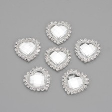 2pc Heart Acrylic Pearl Cabochons, with Grade A Rhinestone and Brass  Settings, Clar, 22x22mm