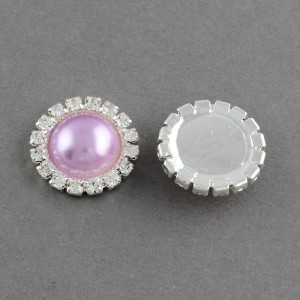 2pc Acrylic Cabochons, with Grade A Rhinestone and Brass Cabochon Settings, Silver Plum, 14.5x4mm