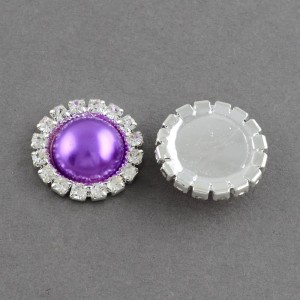2pc Acrylic Cabochons, with Grade A Rhinestone and Brass Cabochon Settings, Silver Dark Violet, 14.5x4mm