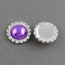 2pc Acrylic Cabochons, with Grade A Rhinestone and Brass Cabochon Settings, Silver Dark Violet, 14.5x4mm