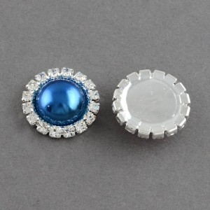 2pc Acrylic Cabochons, with Grade A Rhinestone and Brass Cabochon Settings, Silver Steel Blue, 14.5x4mm