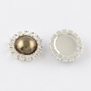 2pc Acrylic Cabochons, with Grade A Rhinestone and Brass Cabochon Settings, Silver Saddle Brown, 14.5x4mm