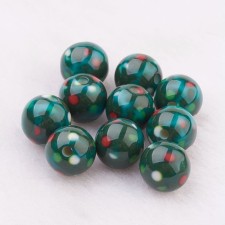 10pc Round Resin Beads with Dot Pattern Green, 10mm Hole:2mm