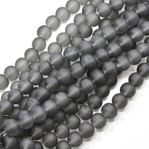 8mm Transparent Glass Frosted Matte 32" Strand - Grey