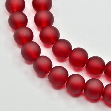 8mm Transparent Glass Frosted Matte 32" Strand - Dark Red