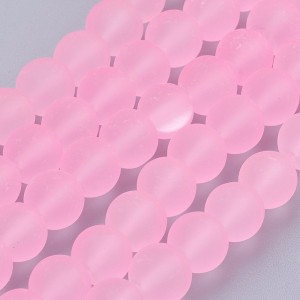 8mm Transparent Glass Frosted Matte 32" Strand - Pearl Pink