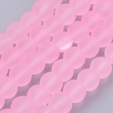 8mm Transparent Glass Frosted Matte 16" Strand - Neon Pink
