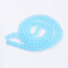 8mm Transparent Glass Frosted Matte 32" Strand - Neon Blue