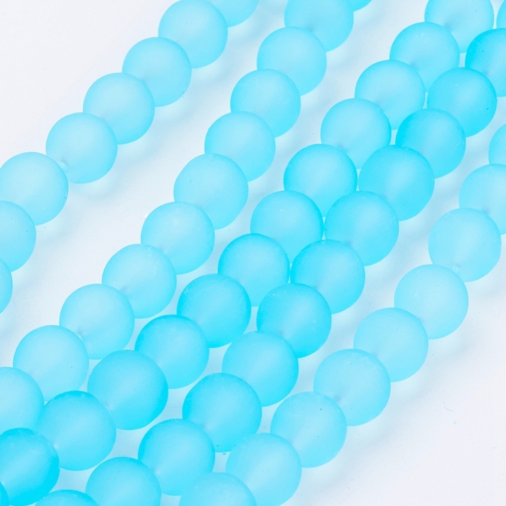 8mm Transparent Glass Frosted Matte 32" Strand - Neon Blue 8mm Transparent Glass Frosted Matte 32" Strand - Neon Blue