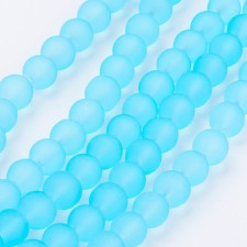 8mm Transparent Glass Frosted Matte 16" Strand - Neon Blue
