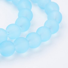 8mm Transparent Glass Frosted Matte 32" Strand - Neon Blue