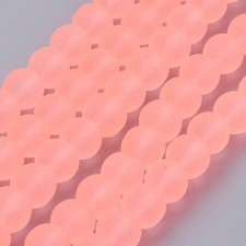 8mm Frosted Matte Transparent Glass Beads 6" Strand - Neon Peach