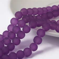 8mm Transparent Glass Frosted Matte 16" Strand - Purple