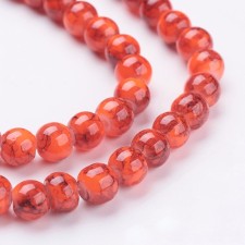 Drawbench 6mm Round Glass - Orange/Red - 31 Inch Strand about 133pc