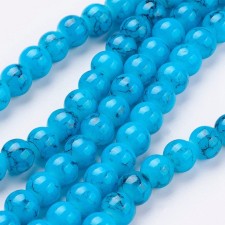 6mm Drawbench Round Glass - Deep Sky Blue - 31 Inch Strand about 133pc